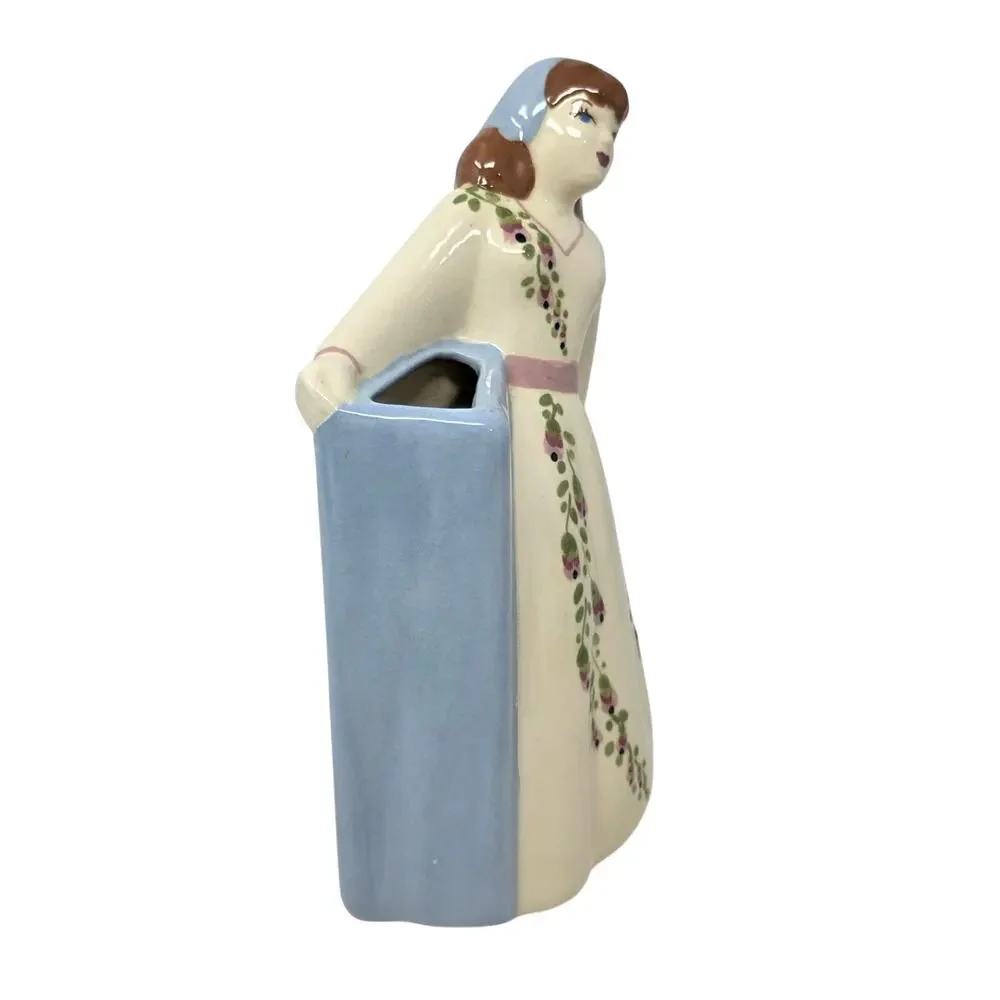 Vintage Art Deco Style Lady Figural Vase Planter Hand Painted Ceramic 9.75